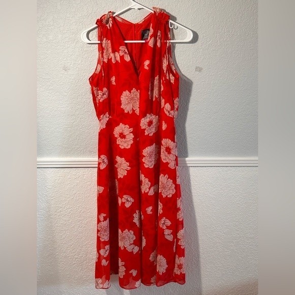 Vince Camuto Floral Print Tie Shoulder Chiffon Midi Dress - Picture 1 of 8